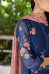 Vaayu_Blue Muslin Cotton Embroidery Floral Applique Round Kurta Pant Set _at_Aza_Fashions
