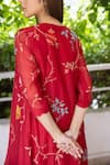 Vaayu_Red Muslin Cotton Embroidery Rafflesia Bloom Tunic Round Jacket With _at_Aza_Fashions