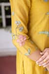 Vaayu_Yellow Muslin Cotton Embroidery Gardenia Bloom Applique Kurta Pant Set _at_Aza_Fashions