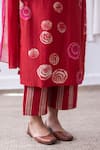 Buy_Vaayu_Red Muslin Cotton Print Rosa Swirl Round Kurta Pant Set _Online_at_Aza_Fashions