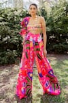 Buy_Papa Don't Preach Pret_Pink Himalayan Satin Printed And Embroidered Tropical Bayberry Blouse & Pant Set _at_Aza_Fashions