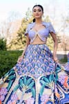 Shop_Papa Don't Preach Pret_Blue Sequinze Printed And Embroidered Tropical Lyons Lehenga Bralette Set _at_Aza_Fashions