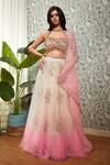 Buy_Papa Dont Preach_Pink Tulle Embroidery, Sequins, Pearls Summer Love Shaded Bridal Lehenga Set_at_Aza_Fashions