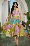 Papa Don't Preach_Multi Color Raw Silk Embellished Glass Twilight Block Lehenga And Blouse Set _Online_at_Aza_Fashions