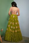 Shop_Papa Don't Preach_Green Tulle Embroidered Bead Work Scoop Olivine Floral Lehenga Set _at_Aza_Fashions