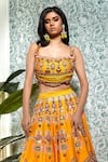 Papa Don't Preach_Yellow Raw Silk Embellished Glass Stones Bumblebee Lehenga And Blouse Set _Online_at_Aza_Fashions