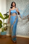 Buy_Papa Don't Preach_Blue Tulle Embellished 3d Flowers Time For You Pre-stitched Saree With Blouse _Online_at_Aza_Fashions