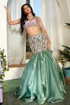 Buy_Papa Don't Preach_Green Tulle Embellished Neon Glass Cut Glow Up Mermaid Lehenga And Blouse Set _at_Aza_Fashions