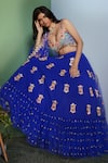 Buy_Papa Don't Preach_Blue Tulle Embellished Shimmering Glass Crystals Plunged Artworq Lehenga Set _Online_at_Aza_Fashions