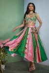 Buy_Papa Don't Preach_Fuchsia Raw Silk Embellished Aari Scoop Striped Colorblock Lehenga And Blouse Set _at_Aza_Fashions