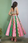 Shop_Papa Don't Preach_Fuchsia Raw Silk Embellished Aari Scoop Striped Colorblock Lehenga And Blouse Set _at_Aza_Fashions