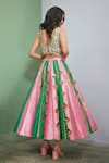 Shop_Papa Don't Preach_Fuchsia Raw Silk Embellished Aari Scoop Striped Colorblock Lehenga And Blouse Set _Online_at_Aza_Fashions