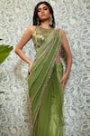 Papa Don't Preach_Green Georgette Embellished Sequins Perfect Times Pre-stitched Saree With Blouse _Online_at_Aza_Fashions