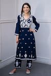 Buy_House of Chikankari_Blue Rayon Embroidery Chikankari Scoop V Neck Aariz Kurta With Pant  _at_Aza_Fashions