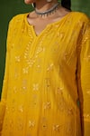 Shop_House of Chikankari_Yellow Georgette Embroidery Chikankari Meher Paisley Kurta Set  _Online_at_Aza_Fashions