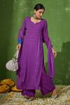 Buy_House of Chikankari_Purple Georgette Embroidery Chikankari Tear Shiza Work Kurta Pant Set _at_Aza_Fashions