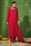 Buy_House of Chikankari_Red Georgette Embroidery Chikankari Round Taibah Work Kurta Pant Set  _at_Aza_Fashions