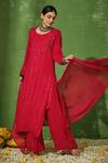 House of Chikankari_Red Georgette Embroidery Chikankari Round Taibah Work Kurta Pant Set  _Online_at_Aza_Fashions