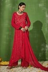 Buy_House of Chikankari_Red Georgette Embroidery Chikankari Round Taibah Work Kurta Pant Set  _Online_at_Aza_Fashions