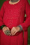 Buy_House of Chikankari_Red Georgette Embroidery Chikankari Round Taibah Work Kurta Pant Set  