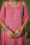 House of Chikankari_Pink Georgette Embroidery Chikankari Ruhina Trellis Kurta Pant Set  _Online_at_Aza_Fashions