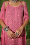 House of Chikankari_Pink Georgette Embroidery Chikankari Ruhina Trellis Kurta Pant Set  _at_Aza_Fashions