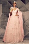 Buy_Archana Kochhar_Pink Anarkali Georgette Embroidered Thread Tiered With Floral Pattern Cape _at_Aza_Fashions