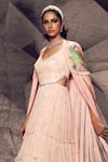 Buy_Archana Kochhar_Pink Anarkali Georgette Embroidered Thread Tiered With Floral Pattern Cape _Online_at_Aza_Fashions