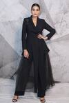 Buy_Archana Kochhar_Black Net, Silk, Cotton Beads, Stones, Placement Embellished Blazer And Pant Set _at_Aza_Fashions