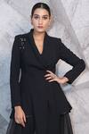 Archana Kochhar_Black Net, Silk, Cotton Beads, Stones, Placement Embellished Blazer And Pant Set _Online_at_Aza_Fashions