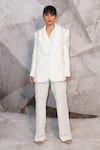 Buy_Archana Kochhar_Ivory Cotton Sequins, Stones Embroidered Blazer And Pant Set _at_Aza_Fashions