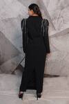 Shop_Archana Kochhar_Black Sequins V-neck Statement Tassel Embellished Blazer With Dress _at_Aza_Fashions