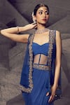 Archana Kochhar_Blue Dhoti Skirt Flat Chiffon Embroidered Mirror Corset Sweetheart Set _Online_at_Aza_Fashions