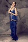 Buy_Archana Kochhar_Blue Dhoti Skirt Flat Chiffon Embroidered Mirror Anant Set With Jacket _Online_at_Aza_Fashions