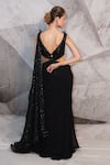 Shop_Archana Kochhar_Black Georgette Embellished Threads Plunged Sequin Embroidered Draped Saree Gown _at_Aza_Fashions