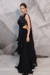 Buy_Archana Kochhar_Black Georgette Embellished Threads Plunged Sequin Embroidered Draped Saree Gown _Online_at_Aza_Fashions