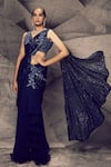 Buy_Archana Kochhar_Blue Georgette, Net Sequins, Beads, Shimmering Pre-draped Saree With Blouse _at_Aza_Fashions