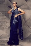 Buy_Archana Kochhar_Blue Georgette, Net Sequins, Beads, Shimmering Pre-draped Saree With Blouse _Online_at_Aza_Fashions