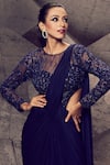 Archana Kochhar_Blue Net, Georgette, Lycra Sequins, Shimmering Pre-draped Saree With Leotard _Online_at_Aza_Fashions