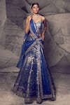 Buy_Archana Kochhar_Blue Brocade Woven Mirror Sweetheart Anant Embroidered Corset Lehenga Set _at_Aza_Fashions