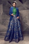 Buy_Archana Kochhar_Blue Silk Woven Gota Blazer Lapel Collar Anant Rangrez Lehenga Set _at_Aza_Fashions