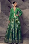 Buy_Archana Kochhar_Green Silk Woven Gota Jacket Lapel Collar Anant Embroidered Lehenga Set _at_Aza_Fashions