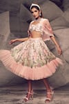 Buy_Archana Kochhar_Pink Georgette Lehenga And Blouse Printed Floral Short Set With Jacket _at_Aza_Fashions