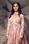 Archana Kochhar_Pink Raw Silk Printed Floral V Neck Kurta Sharara Set _Online_at_Aza_Fashions