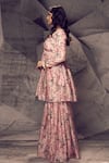 Buy_Archana Kochhar_Pink Raw Silk Printed Floral V Neck Kurta Sharara Set _Online_at_Aza_Fashions