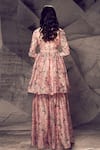 Shop_Archana Kochhar_Pink Raw Silk Printed Floral V Neck Kurta Sharara Set _at_Aza_Fashions