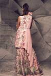 Shop_Archana Kochhar_Pink Raw Silk Printed Floral V Neck Asymmetric Kurta And Sharara Set _at_Aza_Fashions