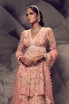 Archana Kochhar_Pink Georgette Printed Floral V Neck Pattern Kurta Sharara Set _Online_at_Aza_Fashions