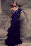 Buy_Archana Kochhar_Blue Georgette, Net Beads, Shimmering Ruffle Saree And Embellished Blouse Set _at_Aza_Fashions