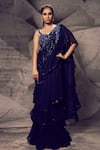 Buy_Archana Kochhar_Blue Georgette Beads, Cut Shimmering Embellished Pre-draped Saree With Blouse _at_Aza_Fashions